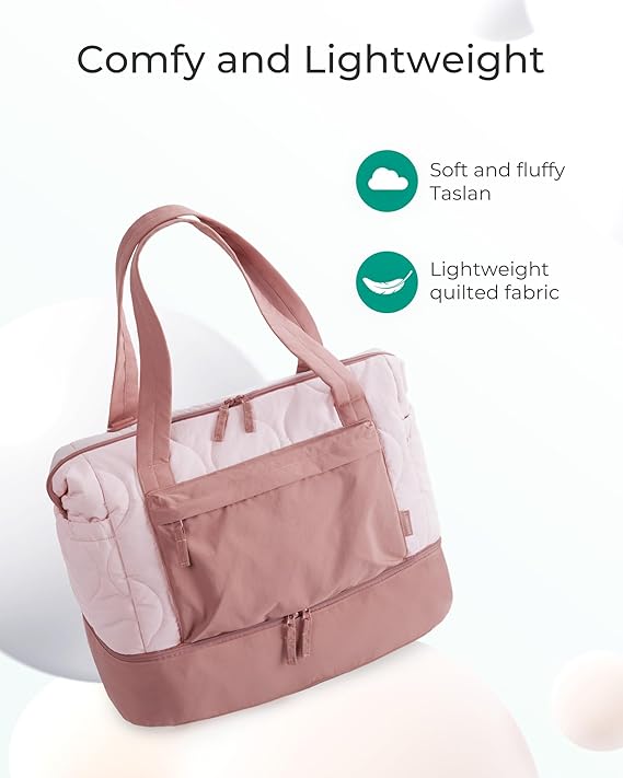 BAGSMART Puffer Duffle Bag for Travel, 33L Weekender Bags for Women, Carry on Bag with Shoe Compartment, Lightweight Travel bag, TSA-Free Overnight Hospital Bag