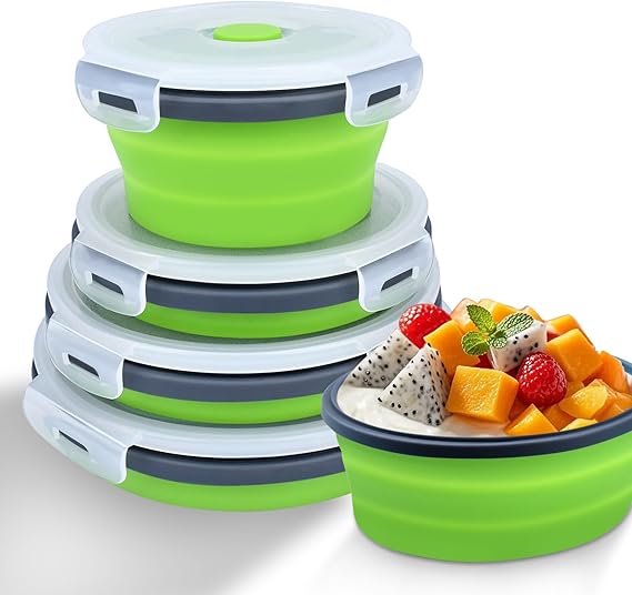 Collapsible Food Containers Set 4pk Vented Foldable Lunch Bowls