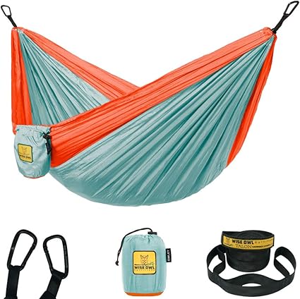 Wise Owl Outfitters Camping Hammock – 500lbs Portable Hammock with Tree Straps - Travel, Backpacking, Hiking, Outdoors Camping Gear - Single or Double
