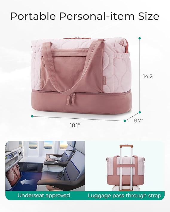 BAGSMART Puffer Duffle Bag for Travel, 33L Weekender Bags for Women, Carry on Bag with Shoe Compartment, Lightweight Travel bag, TSA-Free Overnight Hospital Bag