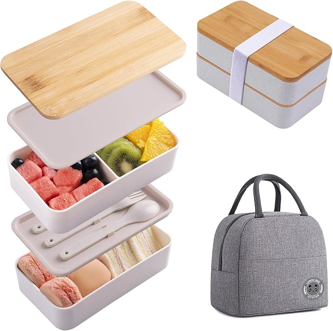 Stackable Bamboo Bento Box with Utensils  Bag