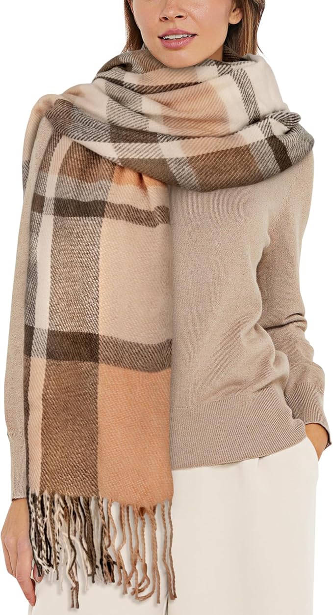 Cozy Plaid Blanket Scarf Oversized Winter Warm Wrap Gift