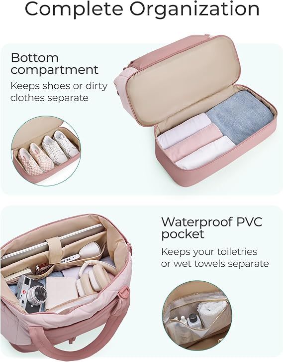 BAGSMART Puffer Duffle Bag for Travel, 33L Weekender Bags for Women, Carry on Bag with Shoe Compartment, Lightweight Travel bag, TSA-Free Overnight Hospital Bag