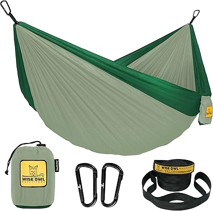 Wise Owl Outfitters Camping Hammock – 500lbs Portable Hammock with Tree Straps - Travel, Backpacking, Hiking, Outdoors Camping Gear - Single or Double