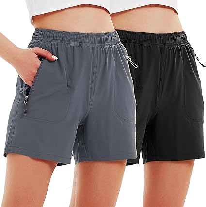 Womens 5 QuickDry Hiking Cargo Shorts with Zipper Pockets