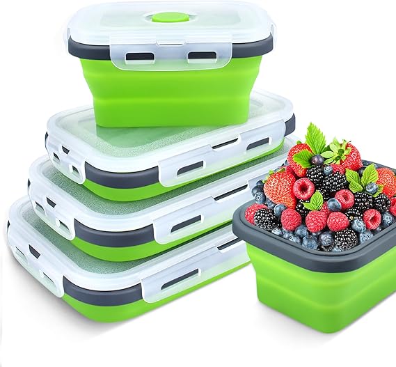 Collapsible Food Containers Set 4pk Vented Foldable Lunch Bowls