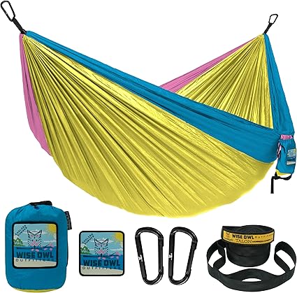 Wise Owl Outfitters Camping Hammock – 500lbs Portable Hammock with Tree Straps - Travel, Backpacking, Hiking, Outdoors Camping Gear - Single or Double