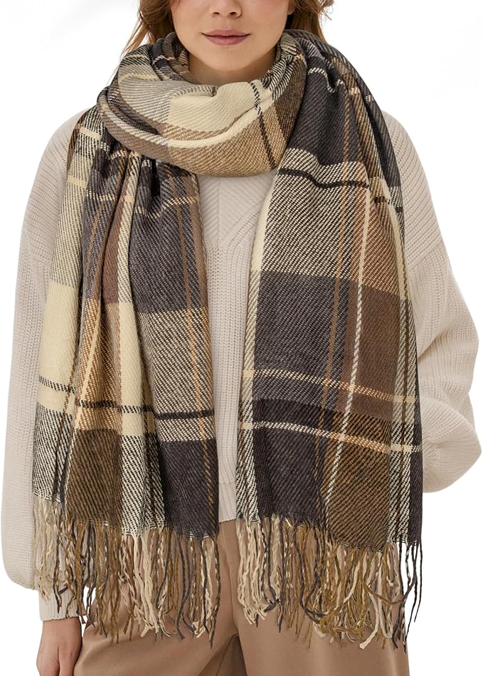 Cozy Plaid Blanket Scarf Oversized Winter Warm Wrap Gift