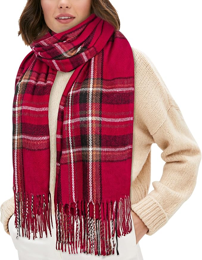 Cozy Plaid Blanket Scarf Oversized Winter Warm Wrap Gift