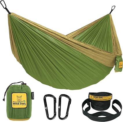 Wise Owl Outfitters Camping Hammock – 500lbs Portable Hammock with Tree Straps - Travel, Backpacking, Hiking, Outdoors Camping Gear - Single or Double