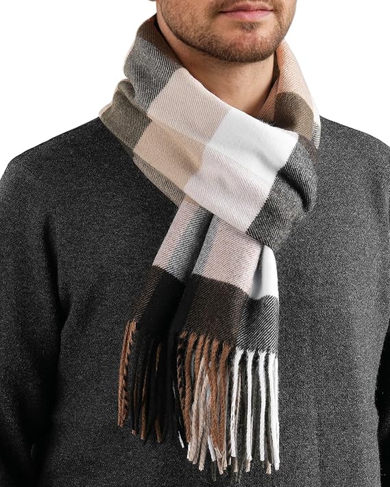 FURTALK Mens Plaid Tassel Warm Winter Scarf