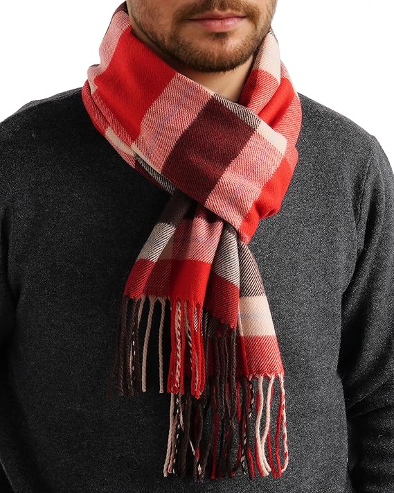 FURTALK Mens Plaid Tassel Warm Winter Scarf