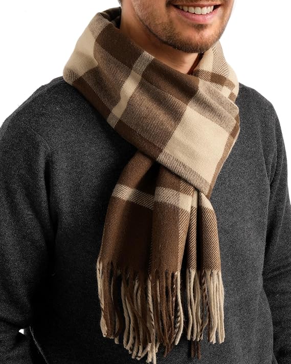 FURTALK Mens Plaid Tassel Warm Winter Scarf