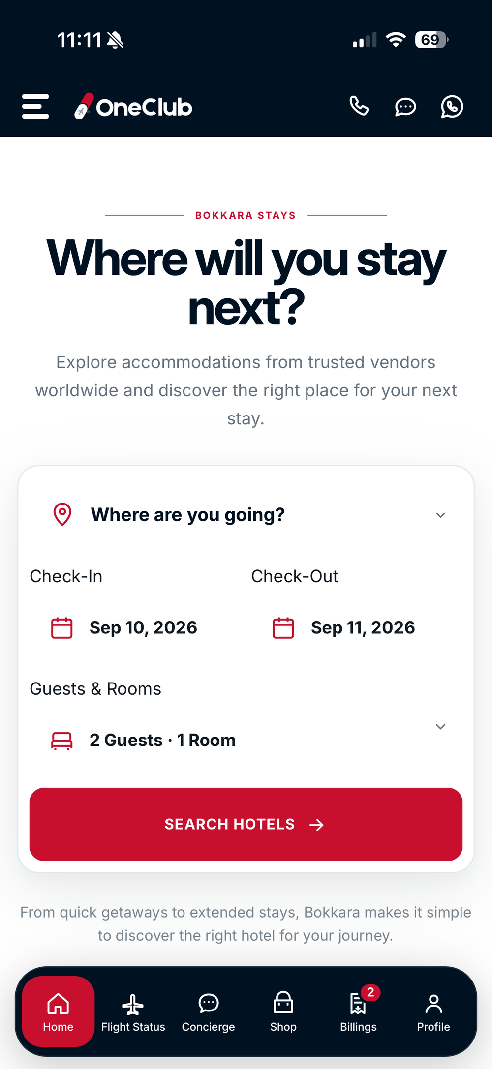 Bokkara hotel booking app screen