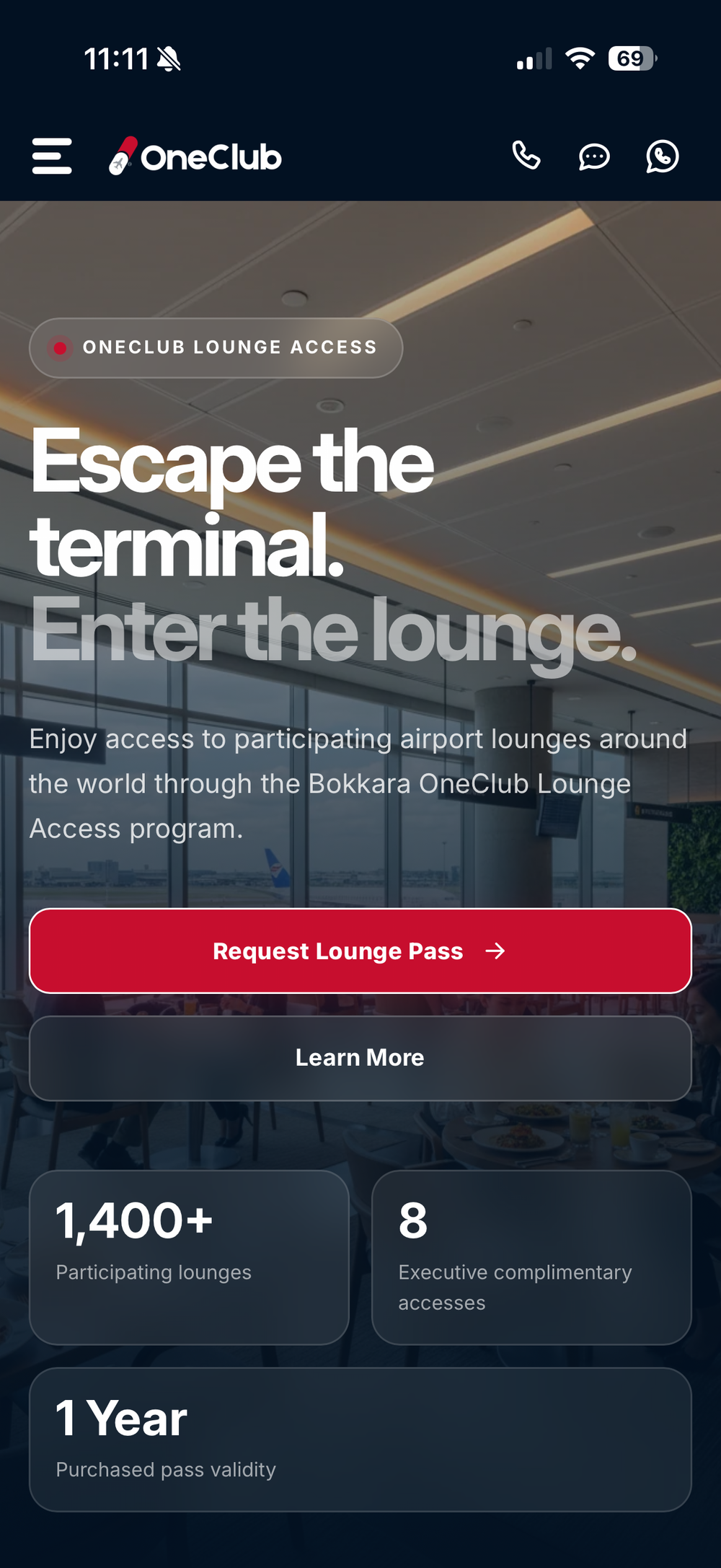 Bokkara lounge access app screen