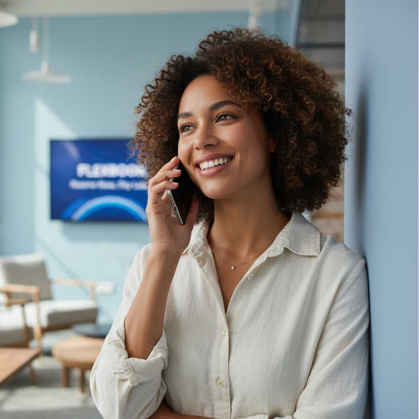 biracial female on the phone enjoying Immediate Booking Without Upfront Payment